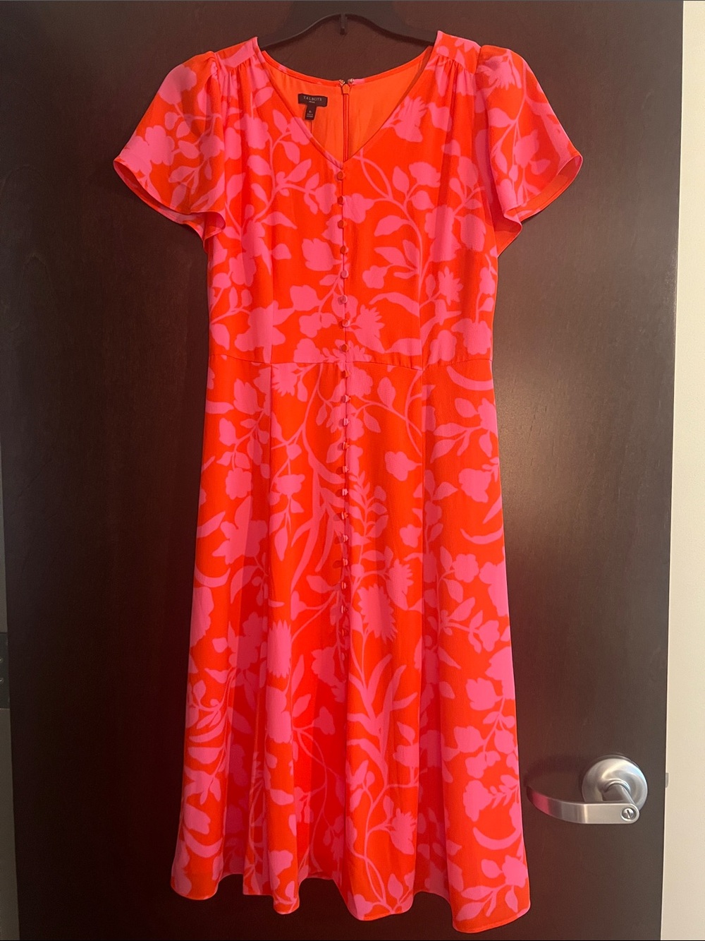 NWT Talbots Size 8 Petite Coral-Orange Floral Print Fit & Flare Dress